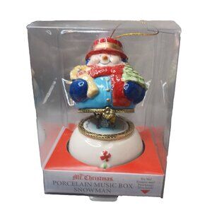 NEW Mr. Christmas Porcelain Music Box Snowman Ornament 2012 Animated Ice Skaters